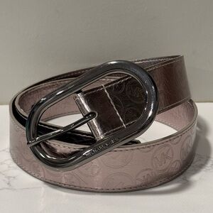Michael Kors Silver Metallic Belt with Classic Large Oval Buckle